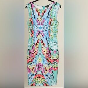 Adrianna Papell Dress Women’s 8 Multicolor Sheath Sleeveless Stretch Floral